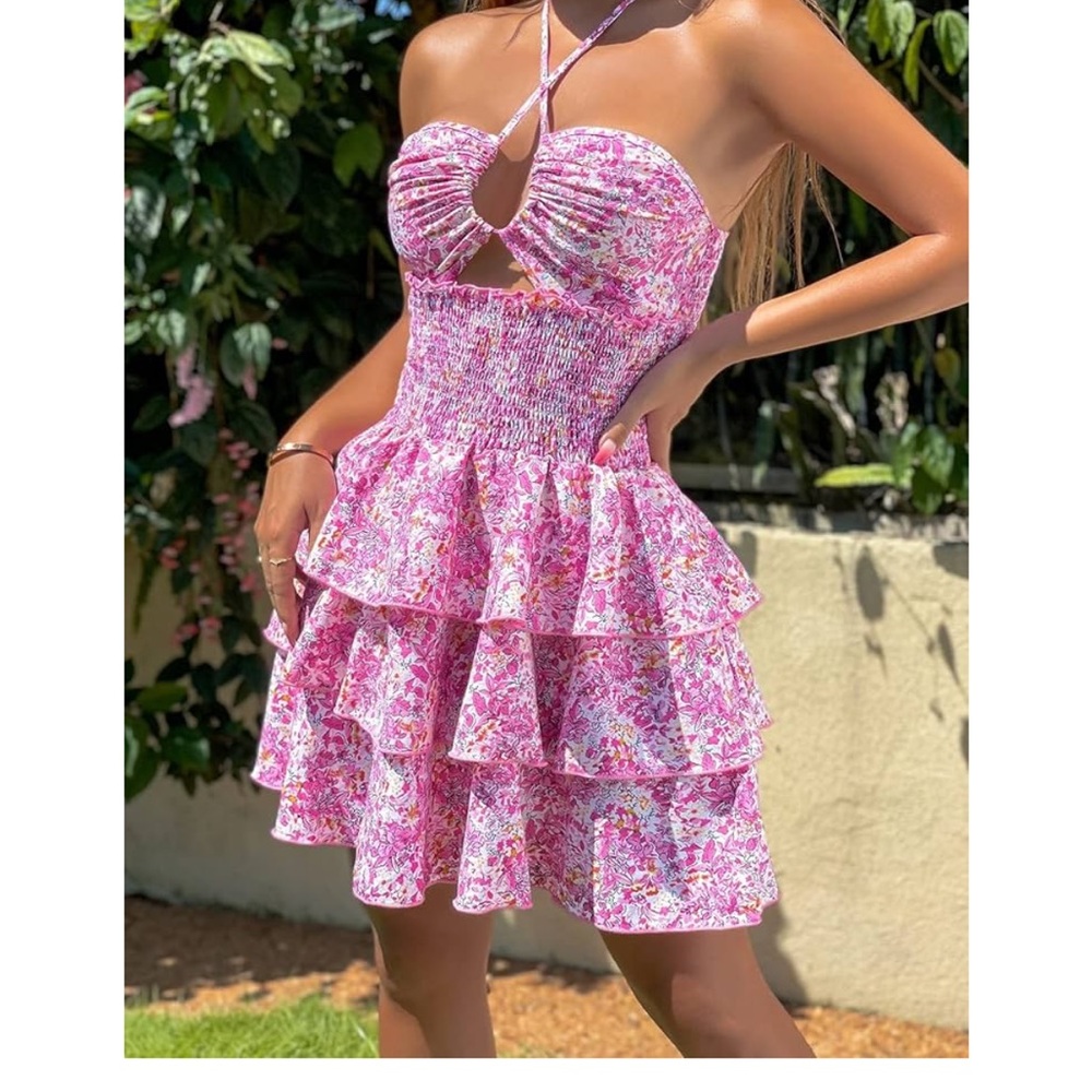 Floral Halter Dress with Ruffle Skirt